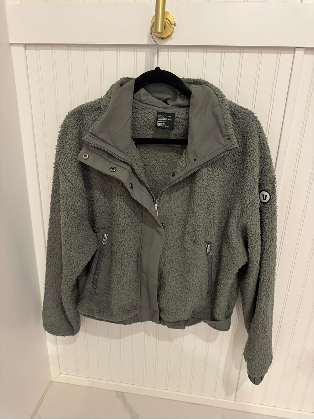 Women's Vuori Olive Green Sherpa Zip Jacket